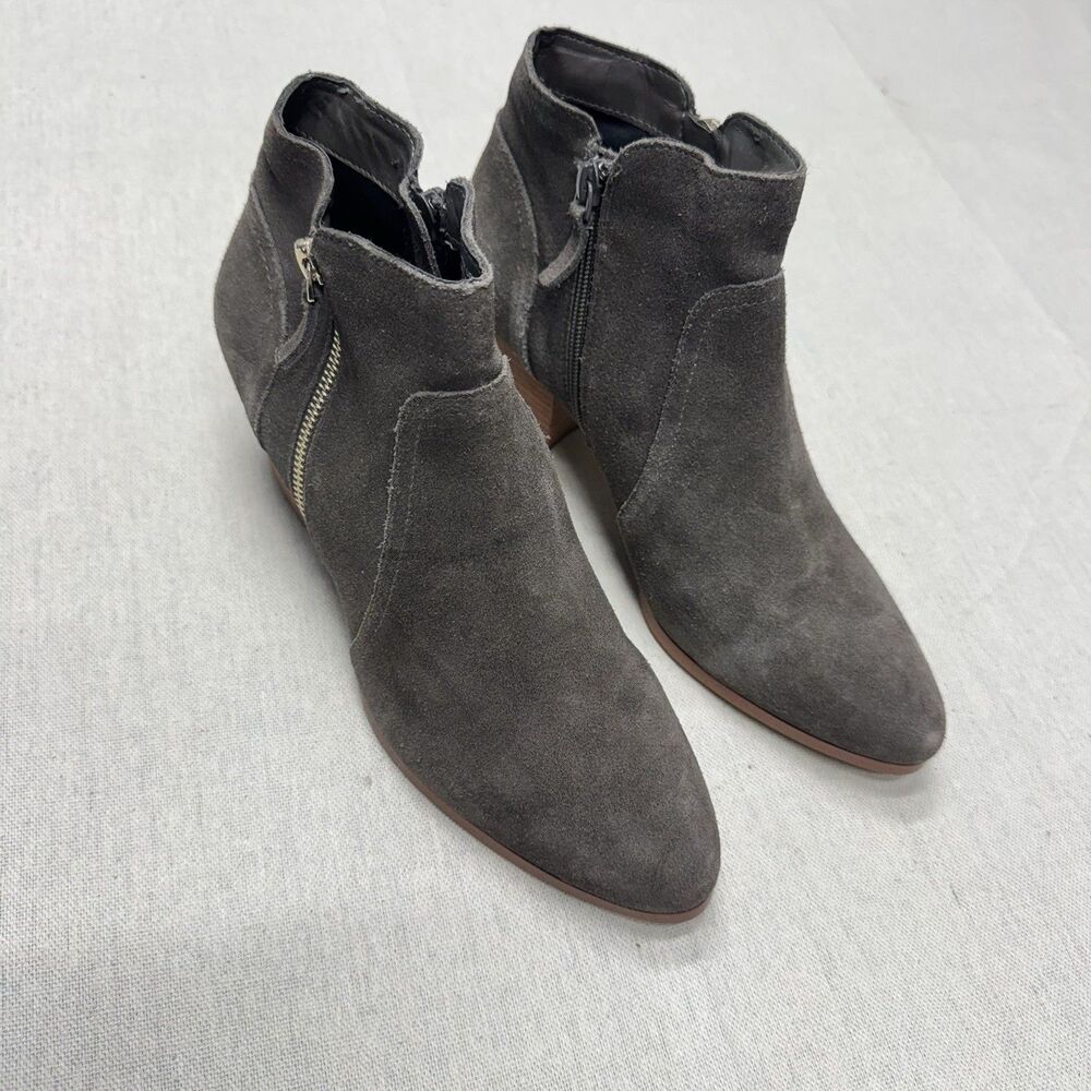 New Violet & Red Boots Womens 10M Carley Ankle Booties Heels Gray Leather Zipper